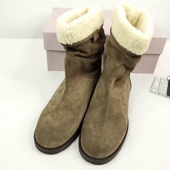 New Furla Melany Suede Brown Shearling Boots - Picture 6 of 7